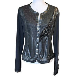 Elisa Cavaletti Gothic Couture Faux Leather Mixed Media Black Jacket LG Edgy